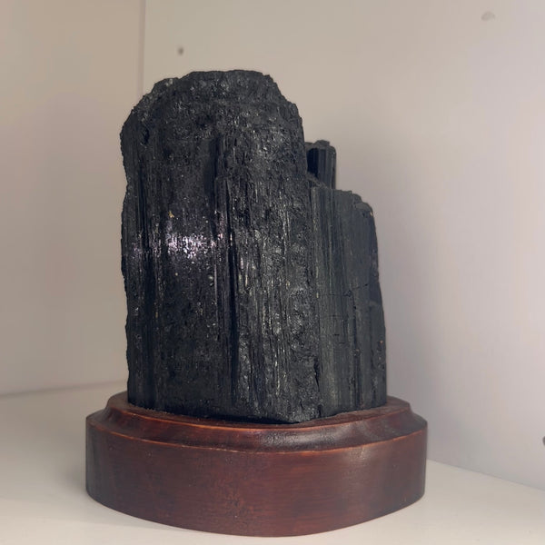 Black Tourmaline on Wooden Stand