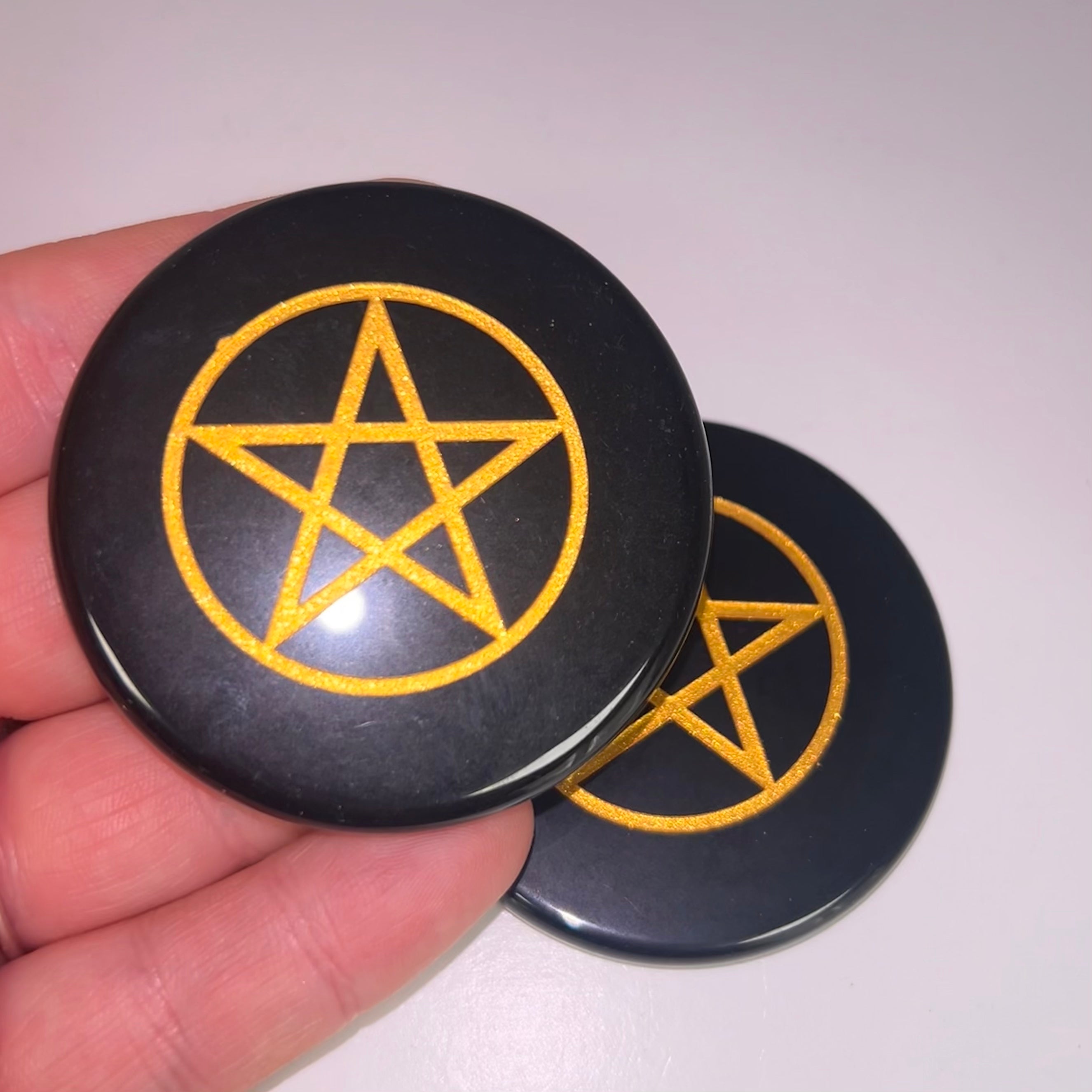 Black Obsidian Disc with Pentagram