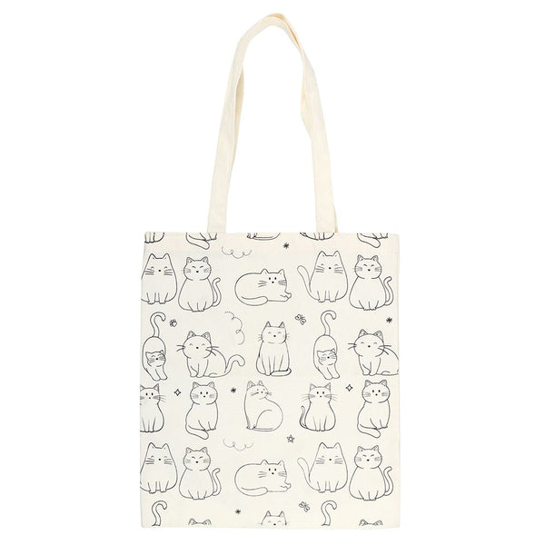 White Cat Print Tote Bag