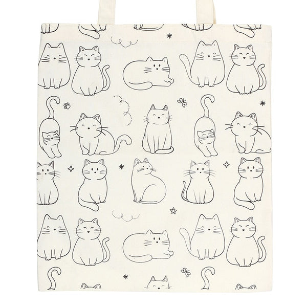 White Cat Print Tote Bag