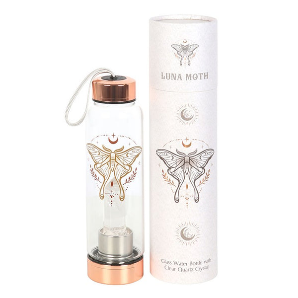 Luna Moth Glass Bottle with Clear Quartz