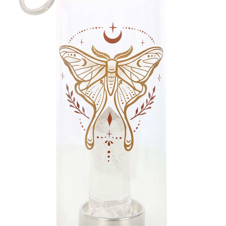 Luna Moth Glass Bottle with Clear Quartz