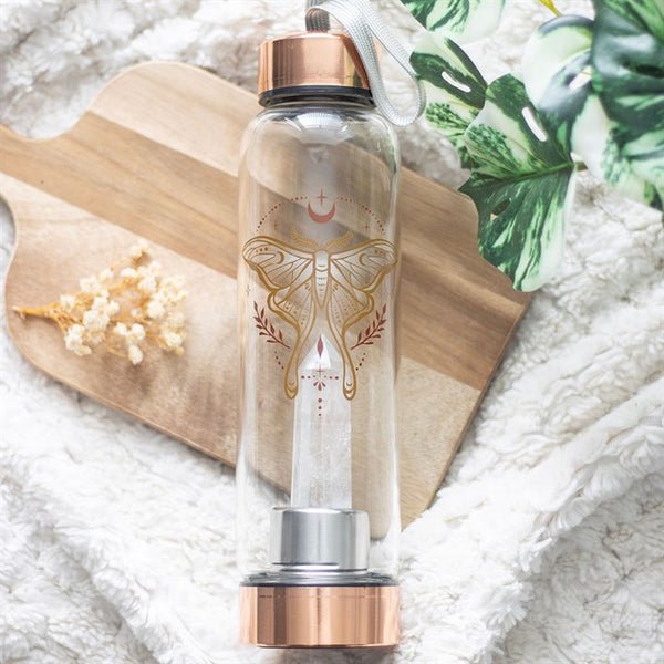 Luna Moth Glass Bottle with Clear Quartz