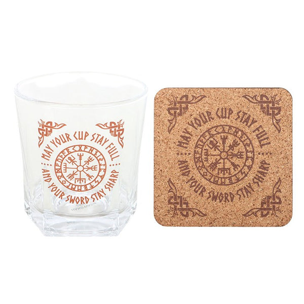 Viking Compass Drinking Glass with Coaster