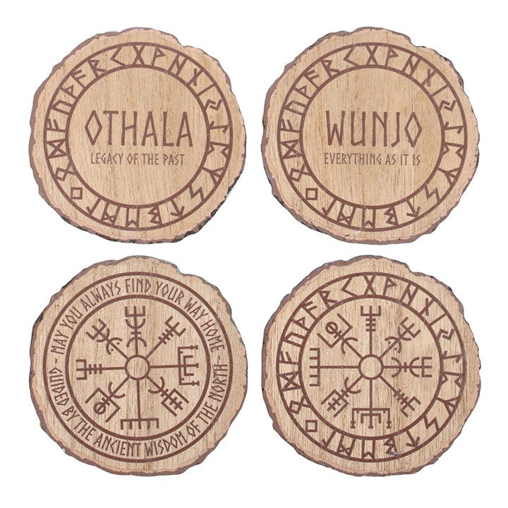 Set Of 4 Norse Mythology Wood Slice Coasters