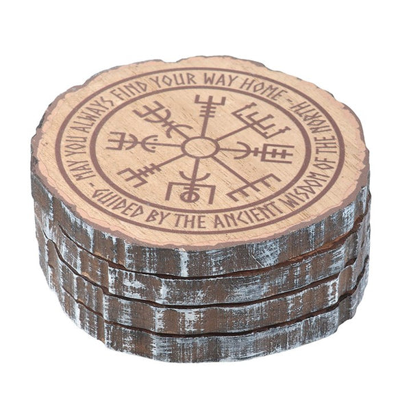 Set Of 4 Norse Mythology Wood Slice Coasters