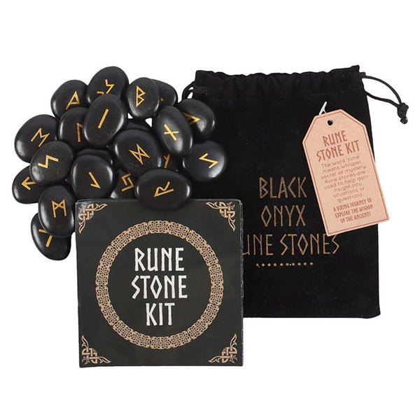 Set Of 25 Black Onyx Viking Rune Stones