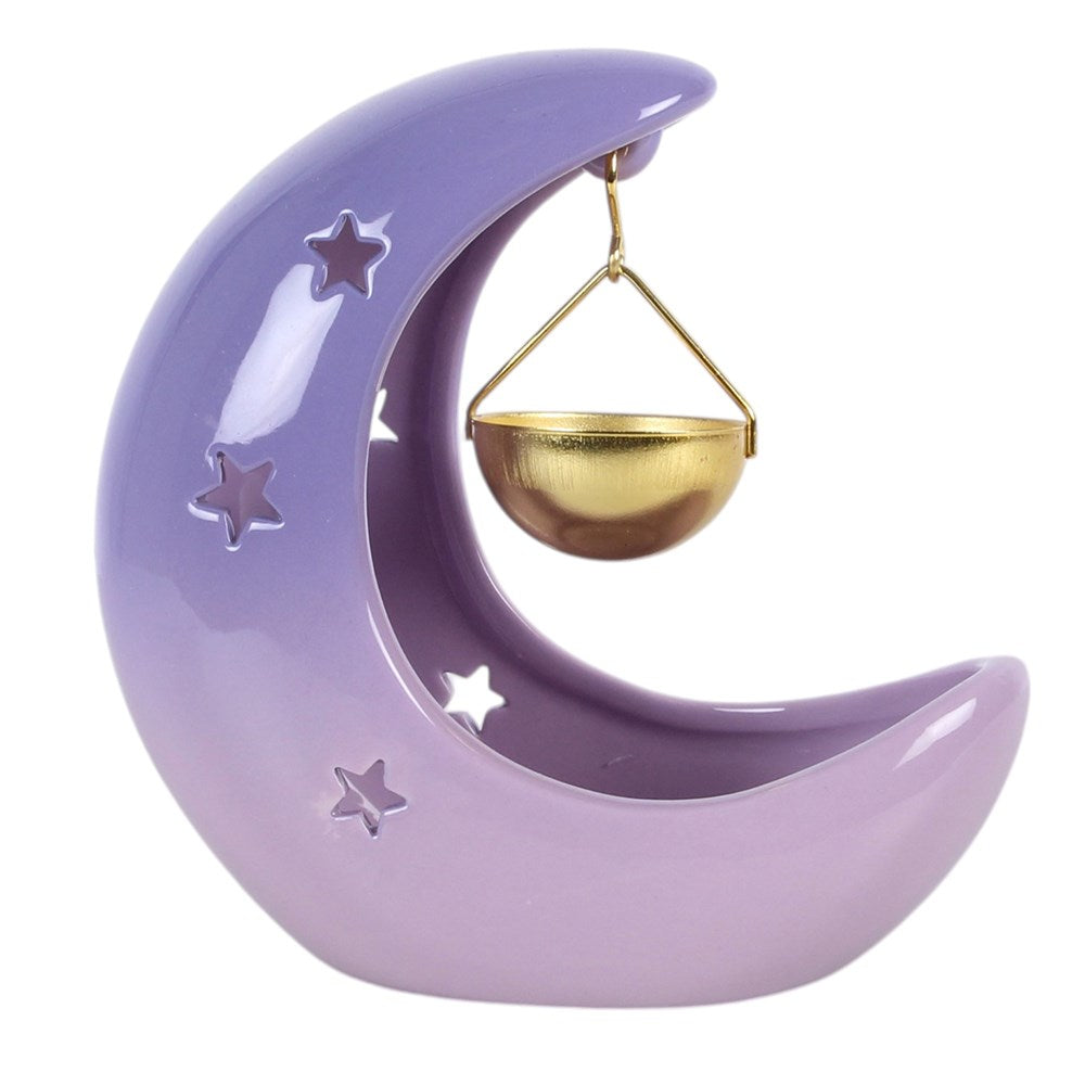 Purple Pastel Crescent Moon Hanging Ceramic Oil Bu