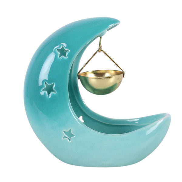 Blue Pastel Crescent Moon Hanging Ceramic Oil Burn