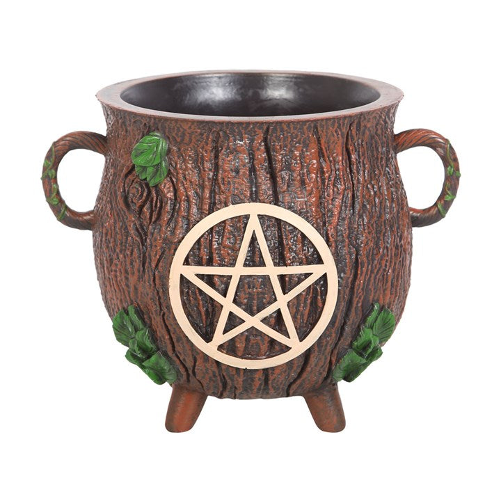 Pentagram Bark Effect Cauldron Plant Pot