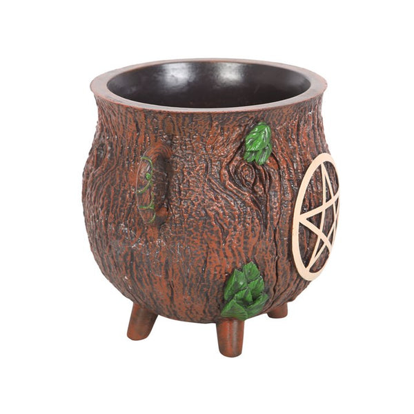 Pentagram Bark Effect Cauldron Plant Pot