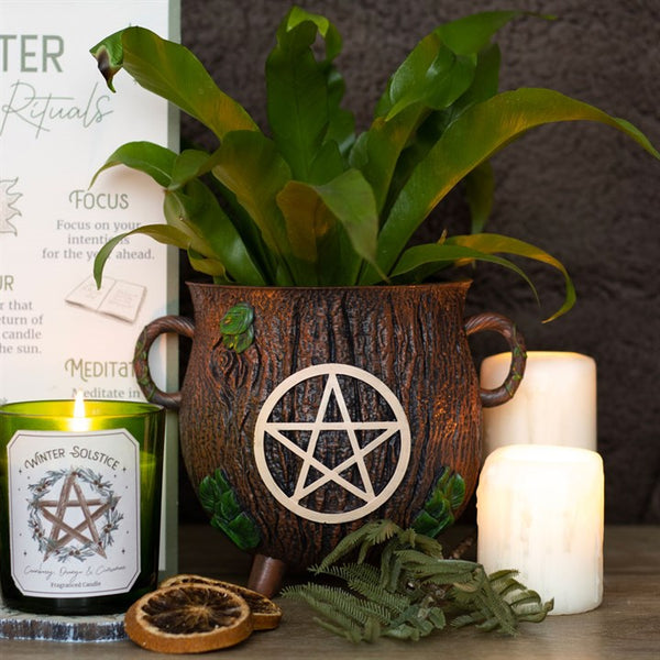 Pentagram Bark Effect Cauldron Plant Pot