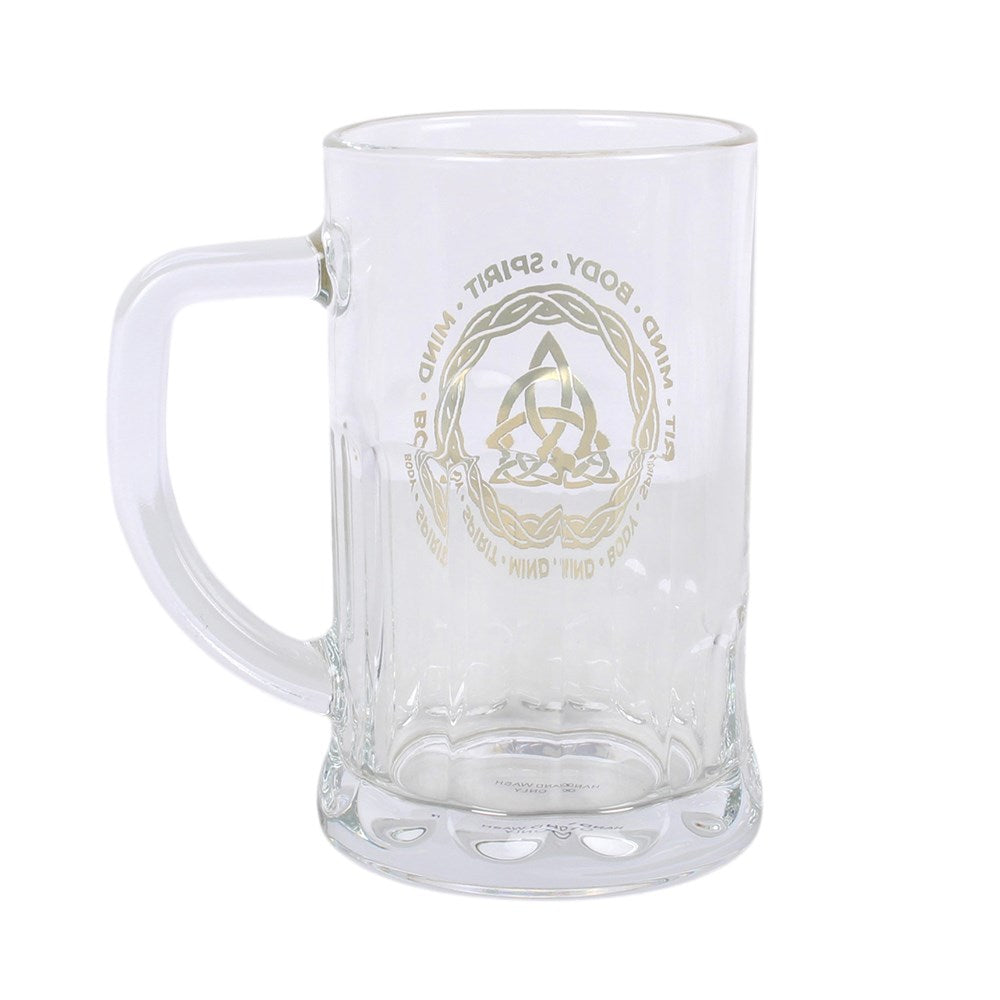 Celtic Triquetra Knot Glass Beer Tankard with Cork