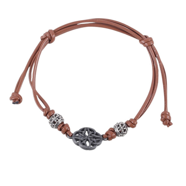 Brown Celtic Shield Knot Leather Cuff Bracelet