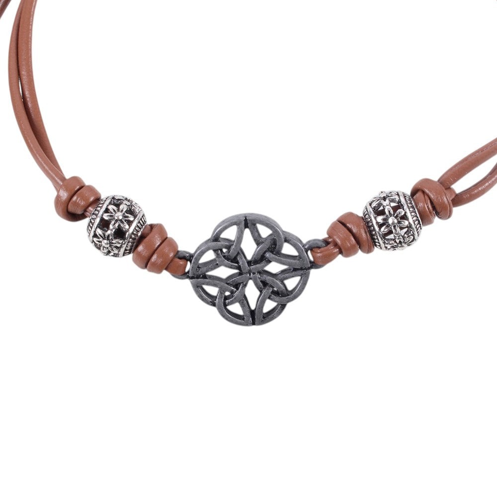 Brown Celtic Shield Knot Leather Cuff Bracelet