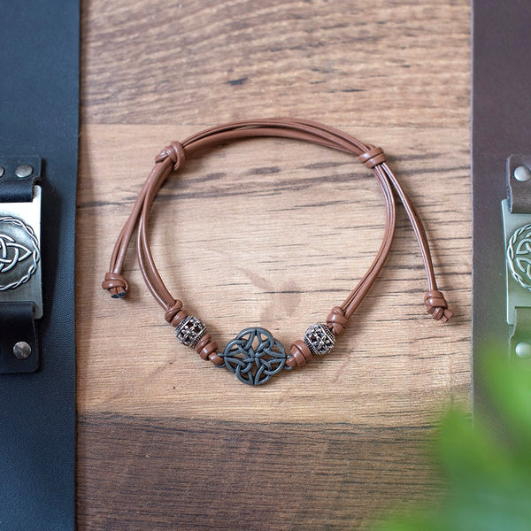 Brown Celtic Shield Knot Leather Cuff Bracelet