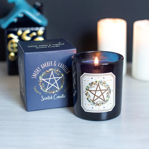 Solstice Wreath Smoky Amber & Vanilla Scented Glas