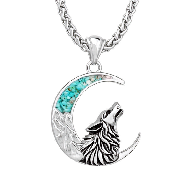 Stainless Steel Wolf Necklace - Turquoise