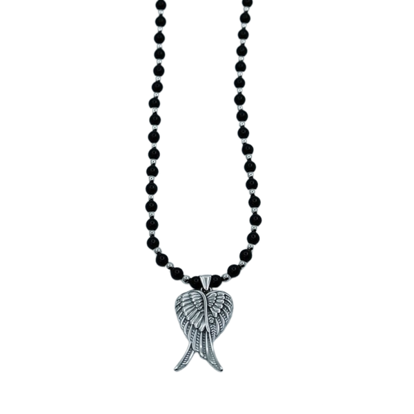 Stainless Steel & Black Obsidian with Wings