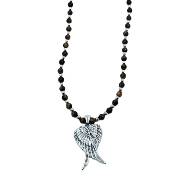Stainless Steel & Tigers Eye with Wings