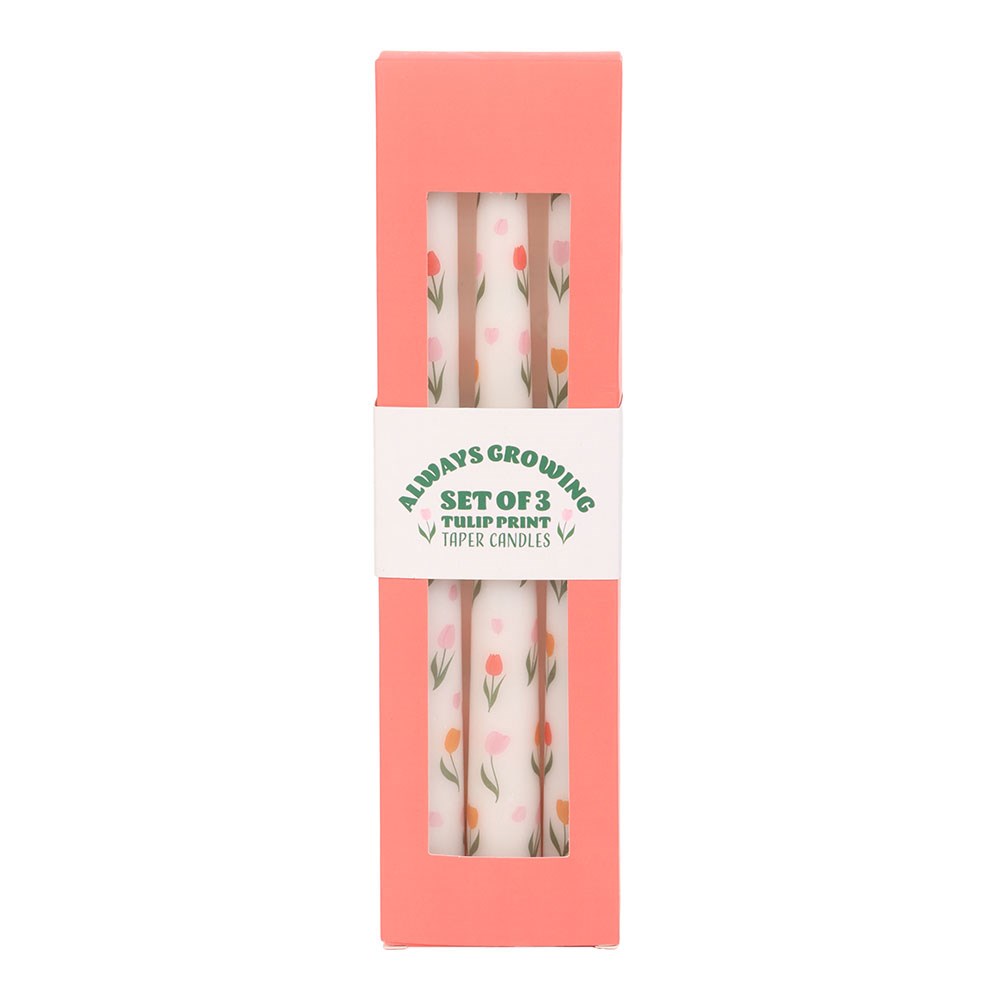 Set Of 3 Tulip Print Taper Candles