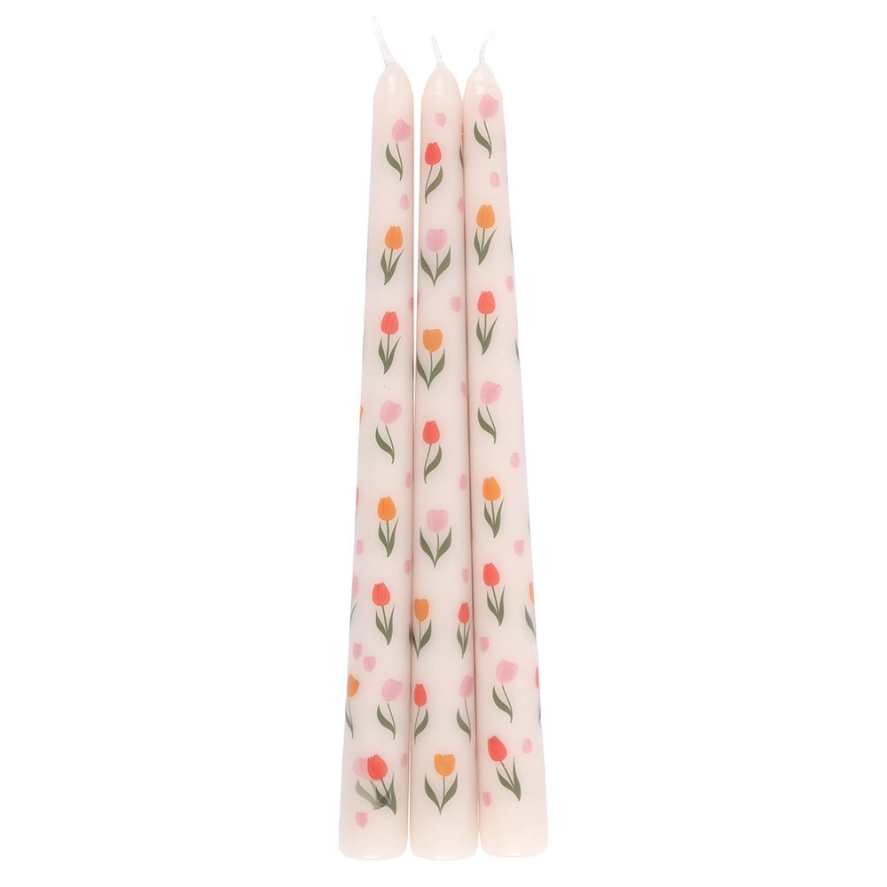 Set Of 3 Tulip Print Taper Candles