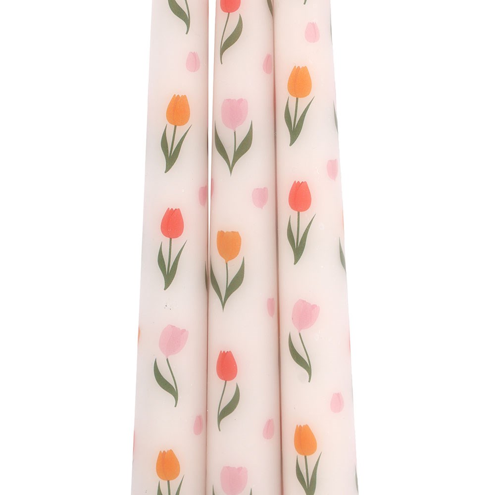 Set Of 3 Tulip Print Taper Candles
