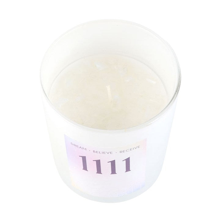 111 Angel Number Crystal chip Candle