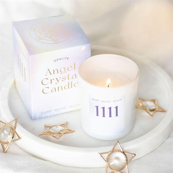 111 Angel Number Crystal chip Candle