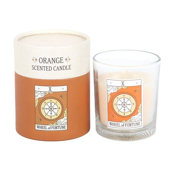 The Wheel Of Fortune Vintage Tarot Orange Candle