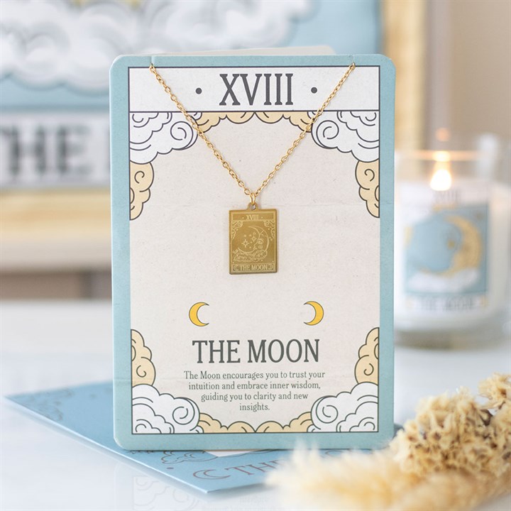 Moon Vintage Tarot Card Necklace on Card
