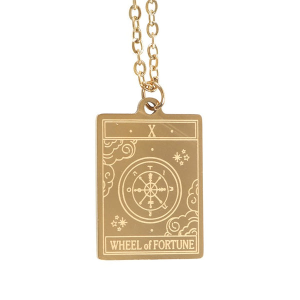 Wheel of Fortune Vintage Tarot Card Necklace on Card
