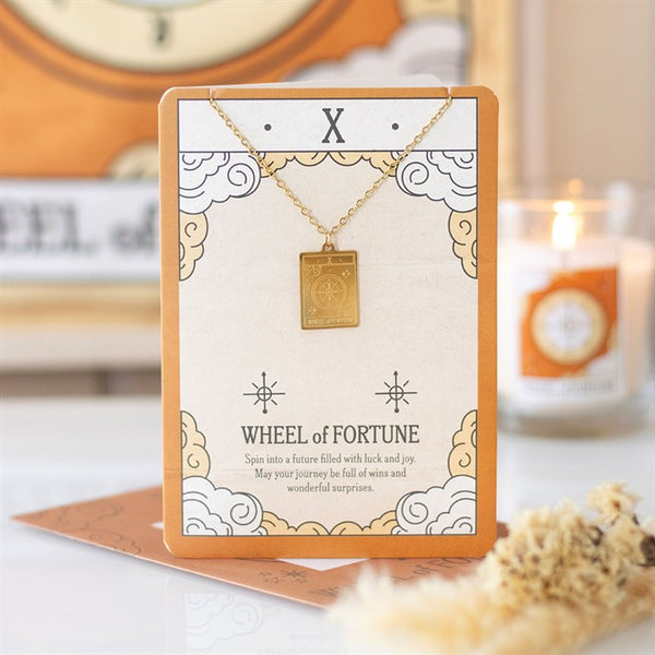 Wheel of Fortune Vintage Tarot Card Necklace on Card