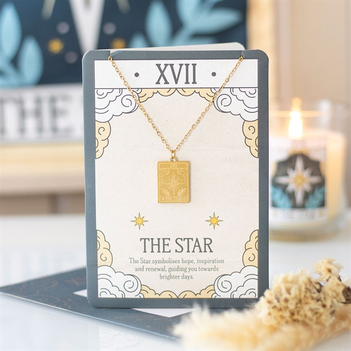 Star Vintage Tarot Card Necklace on Card