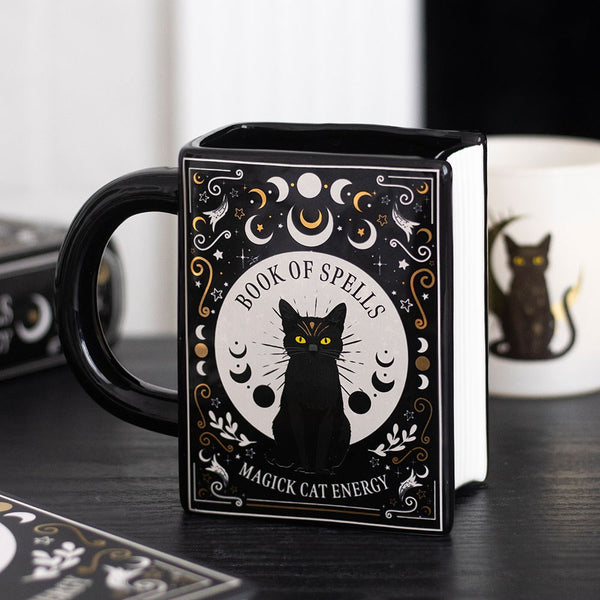 Black Cat Magic Book Of Spells Book Shaped Mug