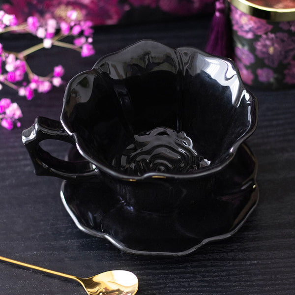 Black Rose Teacup & Saucer