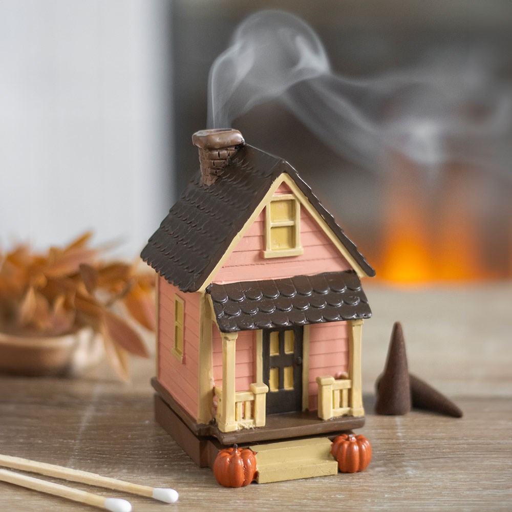 Pink House Incense Cone Burner With Pumpkins