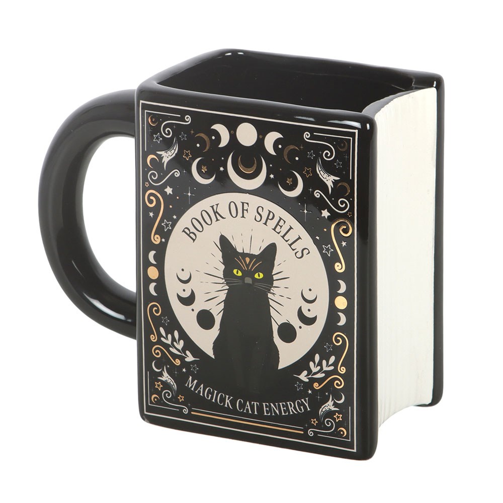 Black Cat Magic Book Of Spells Book Shaped Mug