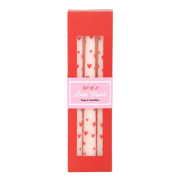 Set Of 3 Love Heart Taper Candles