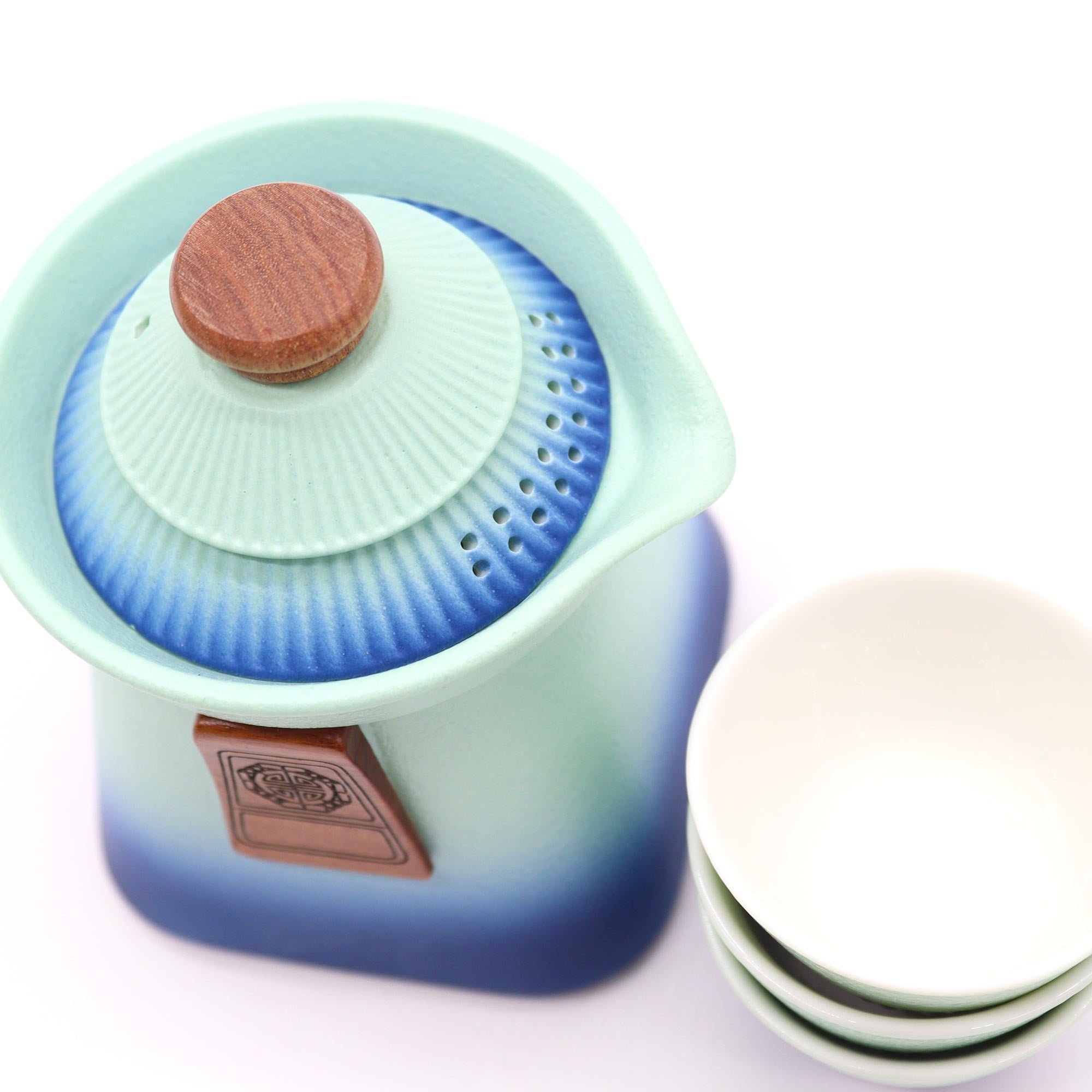 Temple Teapot Set & Three Cups  - Blue Heaven
