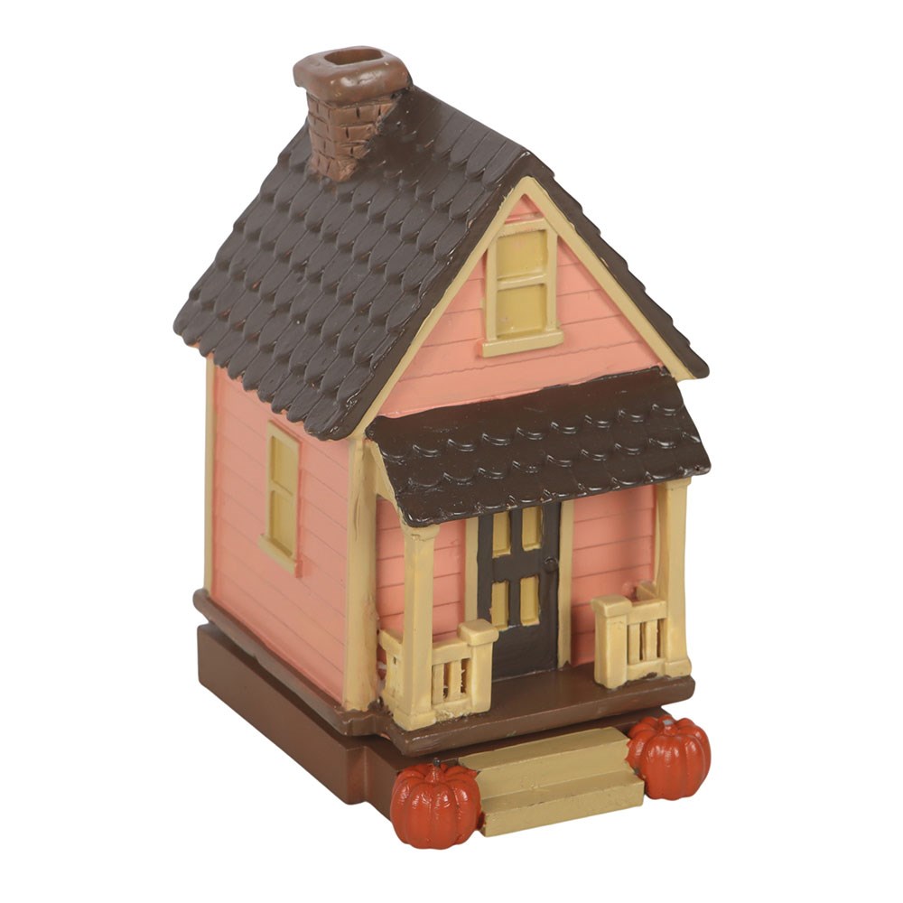 Pink House Incense Cone Burner With Pumpkins