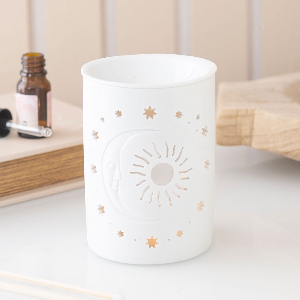 White Sun & Moon Cut Out Oil Burner