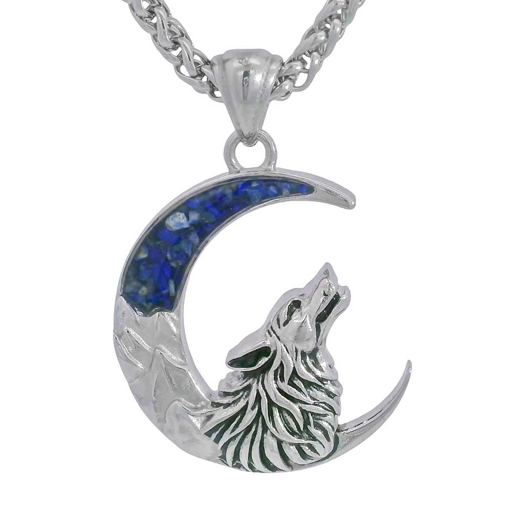 Stainless Steel Wolf Necklace - Sodalite