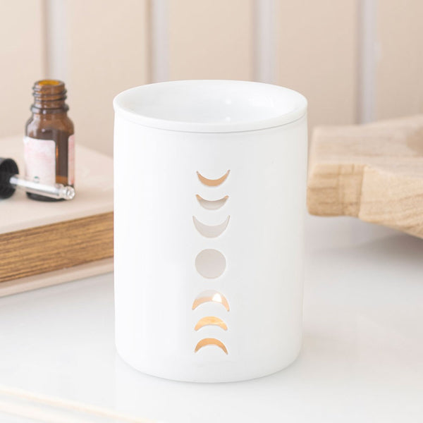 White Moon Phase Cut Out Oil Burner