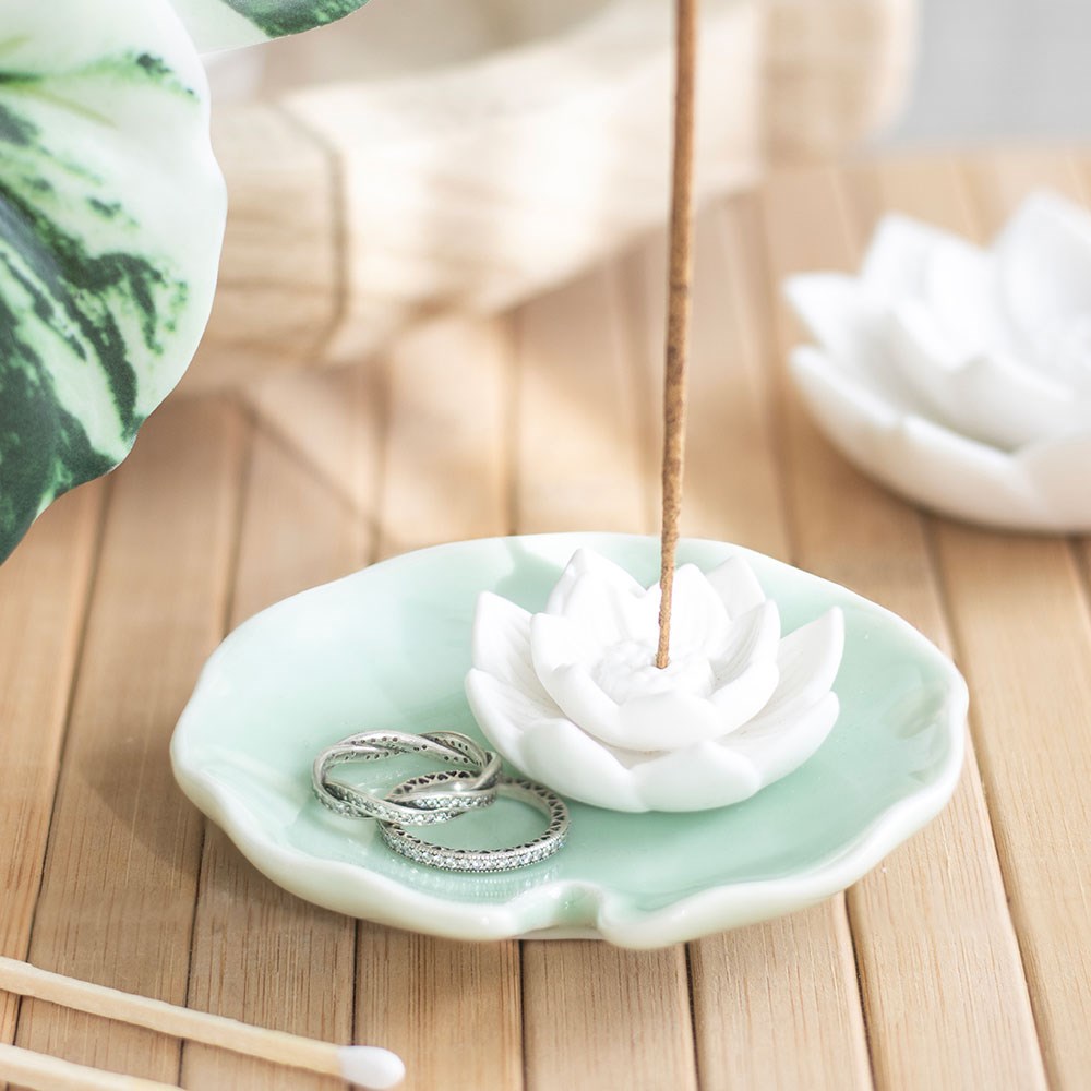 White Lotus Flower Incense Stick Holder & Trinket