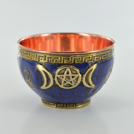 Copper Bowl Blue Triple Moon